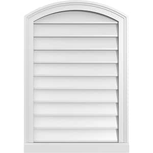 22 in. x 32 in. Arch Top Surface Mount PVC Gable Vent: Functional with Brickmould Sill Frame