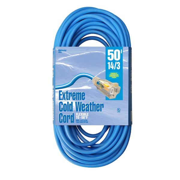 Southwire 50 ft. 14/3 SJTW Extreme Low-Temp Outdoor Medium-Duty Extension Cord with Power Light Plug