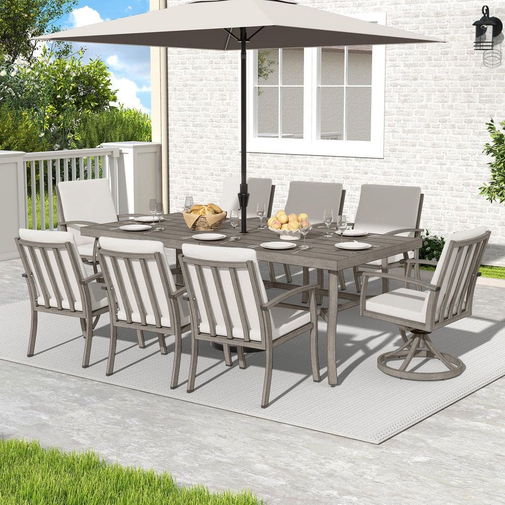 Serenity Gardens 9-Piece Gray Aluminum Outdoor Dining Set with 2 Swivel Dining Chairs, 6 Dining Chairs and Cushions price history on PriceWatchPro