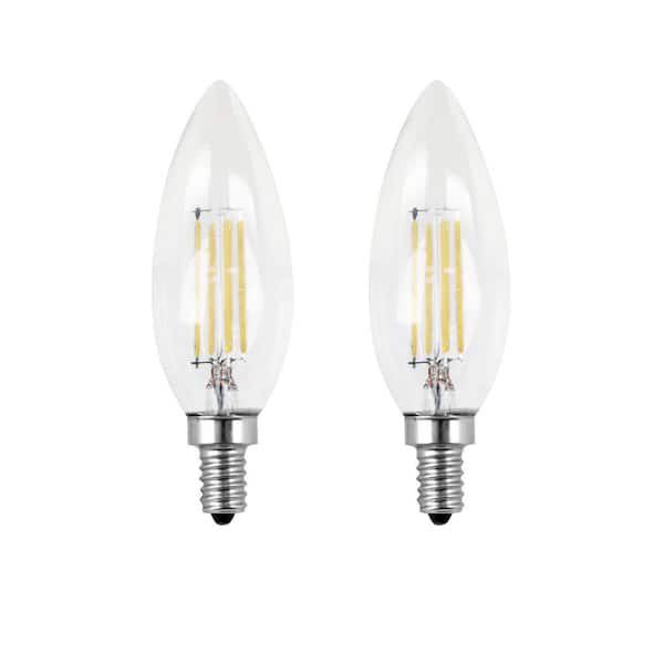 Feit Electric 40-Watt Equivalent B10 E12 Candelabra Dimmable Filament CEC Clear Chandelier LED Light Bulb, Soft White 2700K (2-Pack)