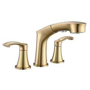 8 in. Widespread Double Handle Bathroom Faucet in Brushed Gold with Pull Out Sprayer
