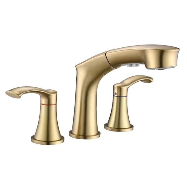 PROOX 8 in. Widespread Double Handle Bathroom Faucet in Brushed Gold with Pull Out Sprayer