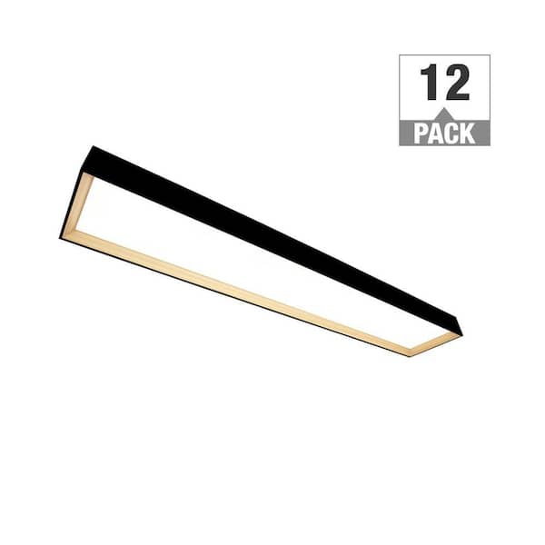 4 ft. x 8 in. Matte Black with White Oak Interior LED Flush Mount 3000 Lumens Adjustable CCT Kitchen Lighting (12-Pack)