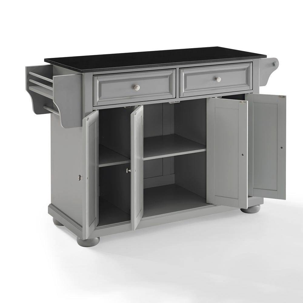 Alexandria Gray Solid Hardwood Kitchen Island with Black Granite Top