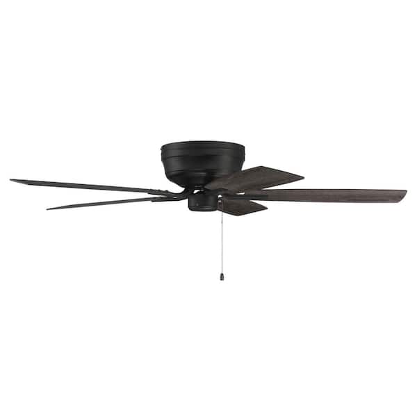 52 in. Flat Black Finish with Flat Black/Greywood Blades Flush Mount Standard Ceiling Fan with Pull Chains Included
