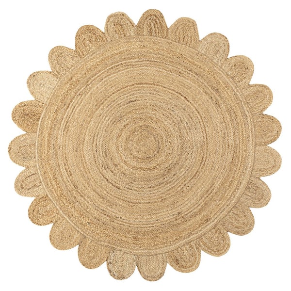 Petal Boho Jute Scalloped Circle Natural 5 ft. Round Area Rug