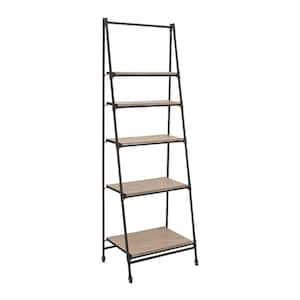 72 in. 5 Shelves Wood Stationary Black Shelving Unit