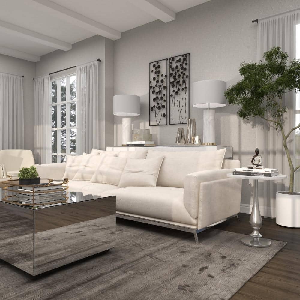 White Marble and Silver Aluminum Round Accent Table
