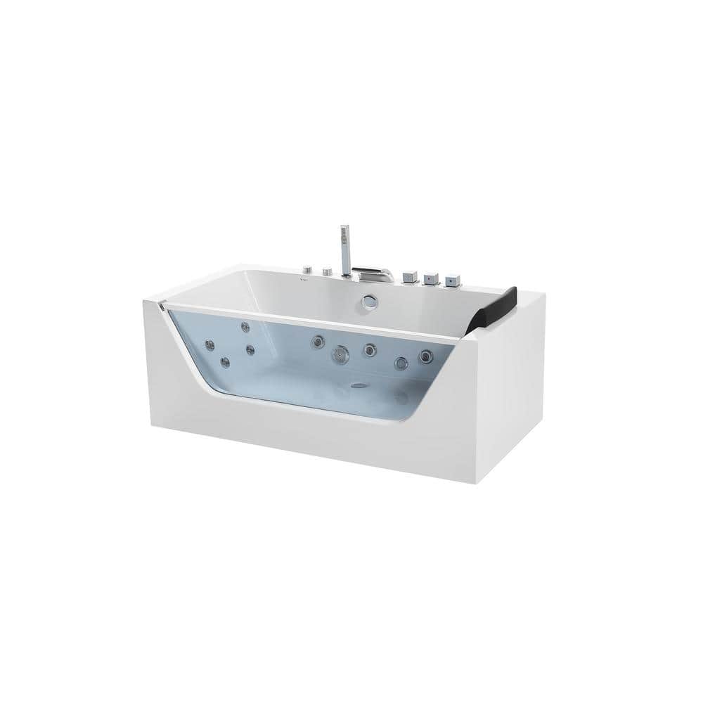 67 in. Acrylic Center Drain Rectangular Alcove Whirlpool Lighted Bathtub in White with Water Jets - Tub Filler price history on PriceWatchPro