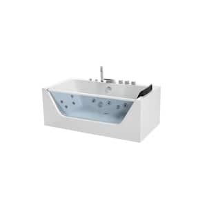 67 in. Acrylic Center Drain Rectangular Alcove Whirlpool Lighted Bathtub in White with Water Jets - Tub Filler