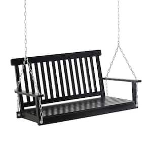 440 lbs. 2-Person Outdoor Fir Wood Patio Swing Chair Height Adjustable Porch Swing Bench with Armrests for Yard, Black