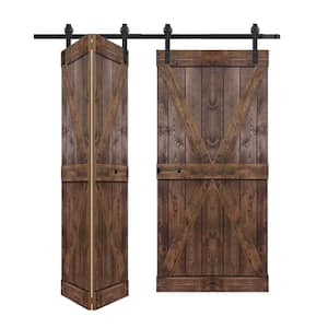 K Style 72in. x 84in.(18''x84''x 4panels) Dark Walnut Solid Wood Bi-Fold Barn Door With Hardware Kit -Assembly Needed