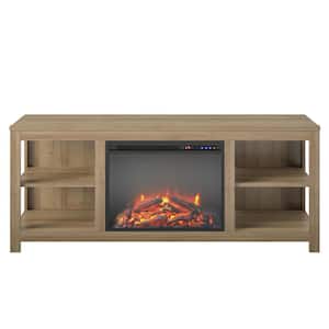 Eagle Hollow 59.61 in. Freestanding Electric Fireplace TV Stand in Natural, Fits TVs Up to 74 in.
