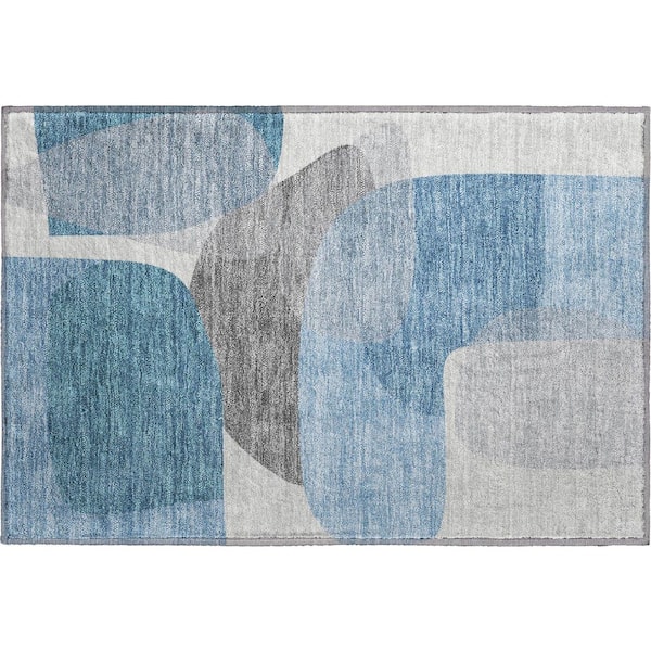 Mayfield Premium Machine Washable Abstract AMF2121 Denim 2 ft. x 3 ft. Accent Rug