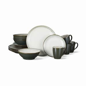 Gibson Elite Couture Bands Round Reactive Glaze Stoneware  Dinnerware Set, Service for Four (16pcs), Blue and Cream: Dinnerware Sets