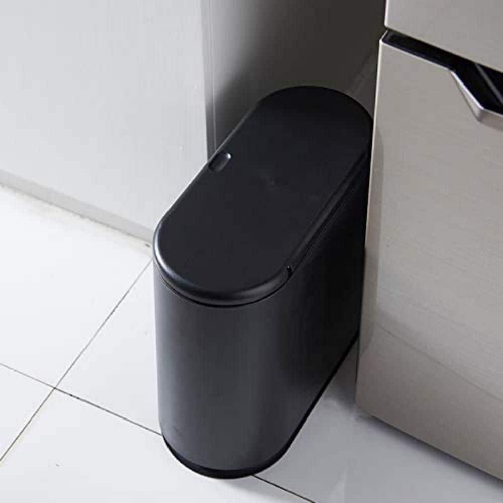 Matte Black Plastic Rectangular Bathroom Trash Can with Swing Lid