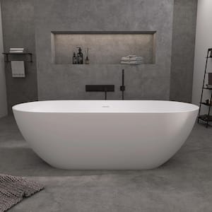 69 in. x 29.5 in. Solid Surface Stone Resin Flat Bottom Free Standing Soaking Bath Tub Freestanding Bathtub in White