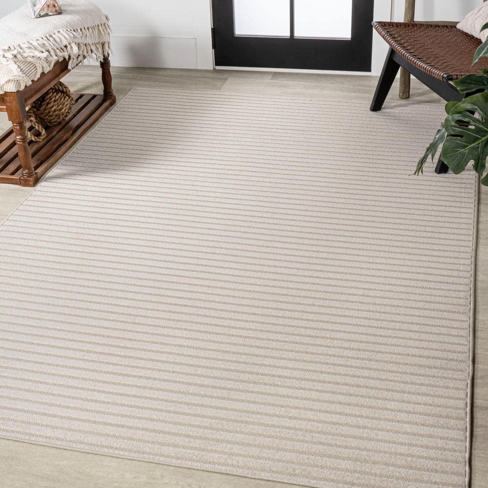 Aarhus Ivory Synthetic Striped 3' x 5' Indoor/Outdoor Rug