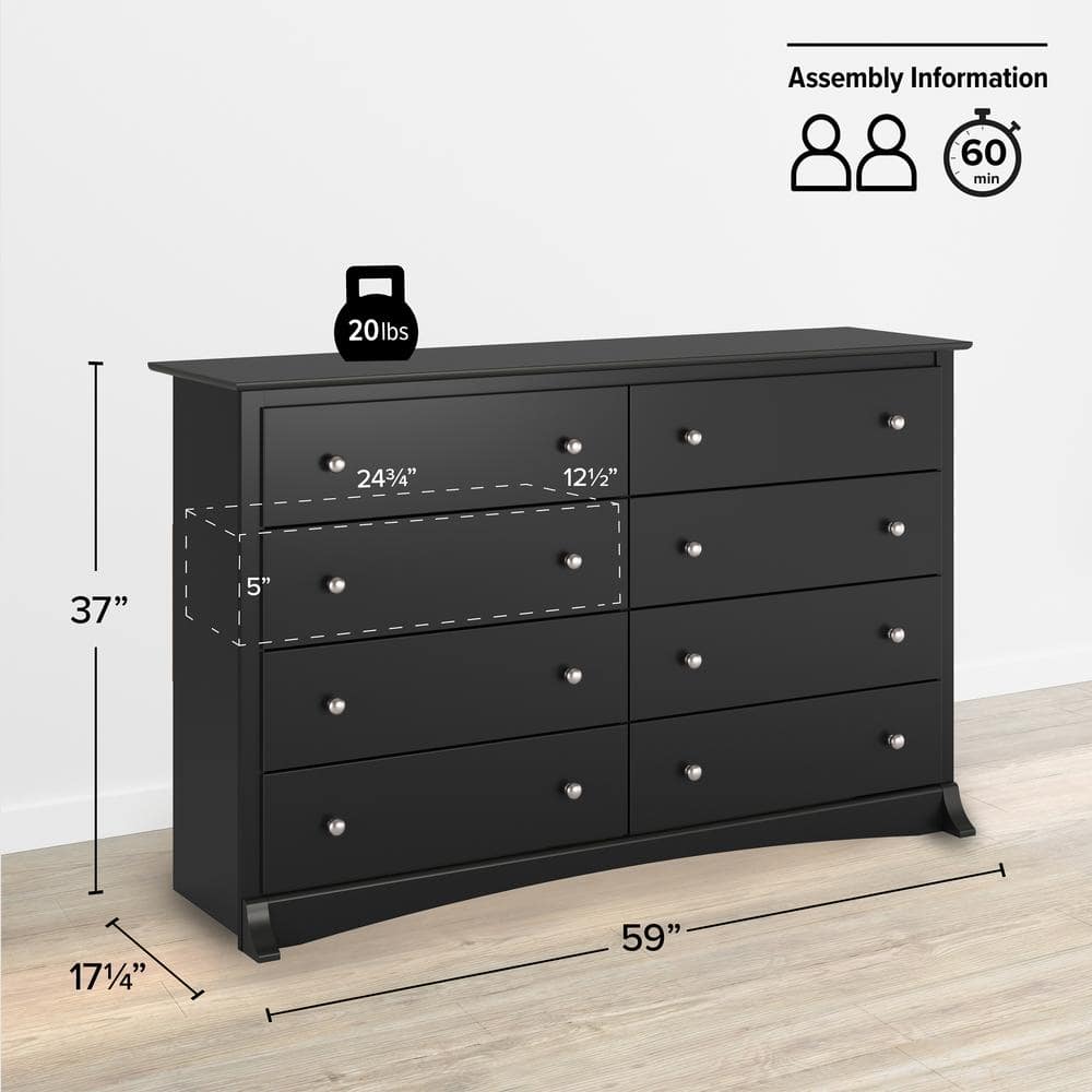 Modern Sonoma 8-Drawer Black Dresser with Sleek Laminate Finish