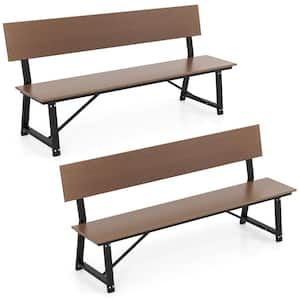 72 in. Extra Long 4-Person Brown Metal Outdoor Bench with All-Weather HDPE Seat (Set of 2)