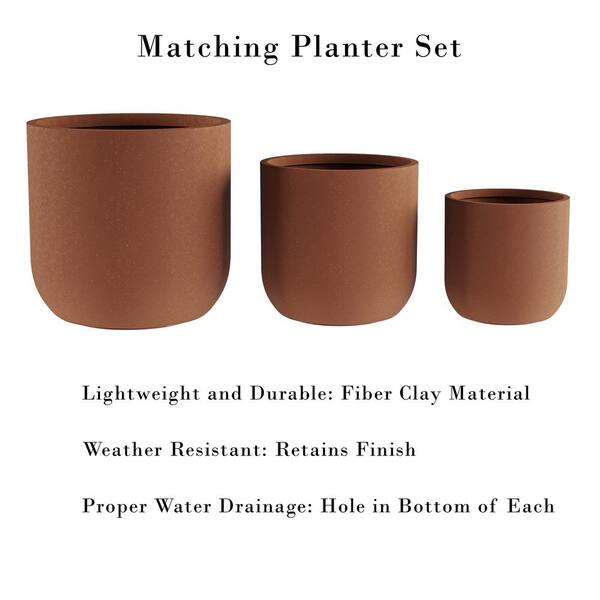 Fiber Clay Planters - 2-piece Barrel-shaped Pot Set With Metal