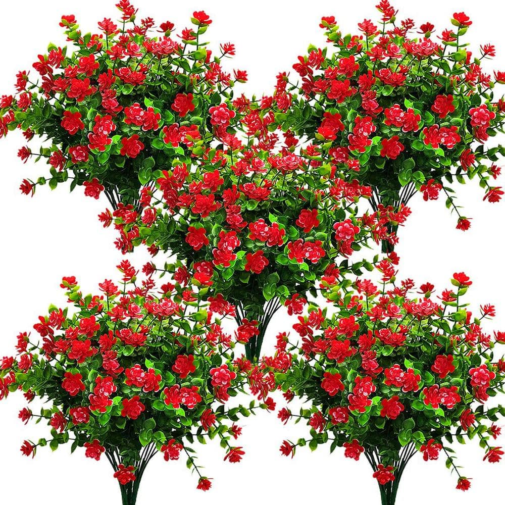 13.39 in. Red Outdoor Artificial Eucalyptus Flower 10 Bundles