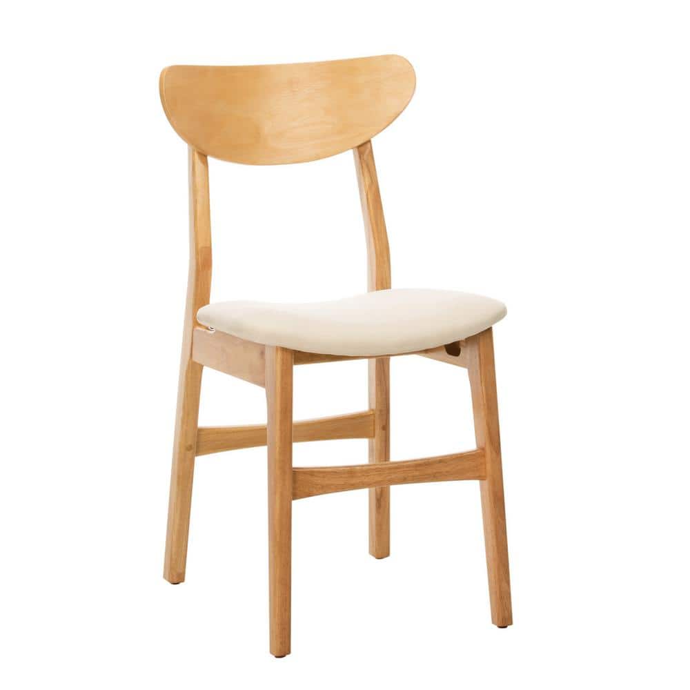 Transitional Retro High-Back Side Chair in Natural Wood & White Cushion