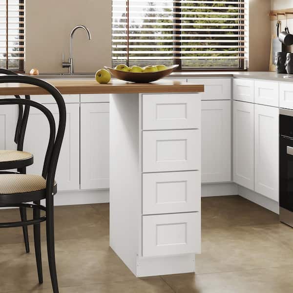 12 in. W x 24 in. D x 34.5 in. H in Shaker White Plywood Ready to Assemble Kitchen Base Cabinet with 4 Drawers