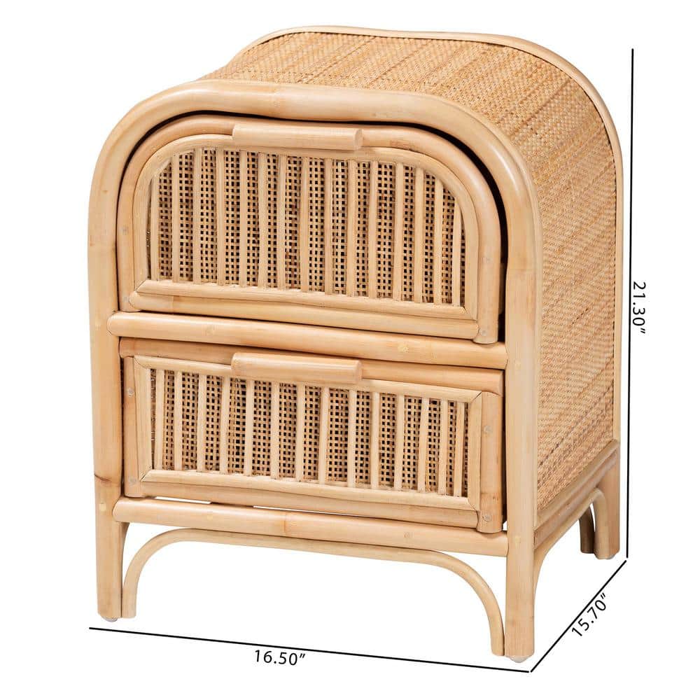 Adrika Natural Rattan 2-Drawer Bohemian Nightstand