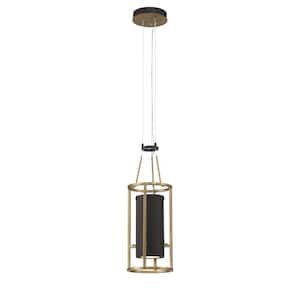 Levitation 14-Watt 1-Light Sand Black and Soft Brass Cage Mini Integrated LED Pendant Light with Faux Alabaster Shade