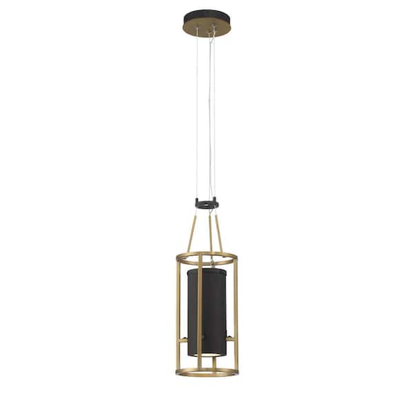 Levitation 14-Watt 1-Light Sand Black and Soft Brass Cage Mini Integrated LED Pendant Light with Faux Alabaster Shade