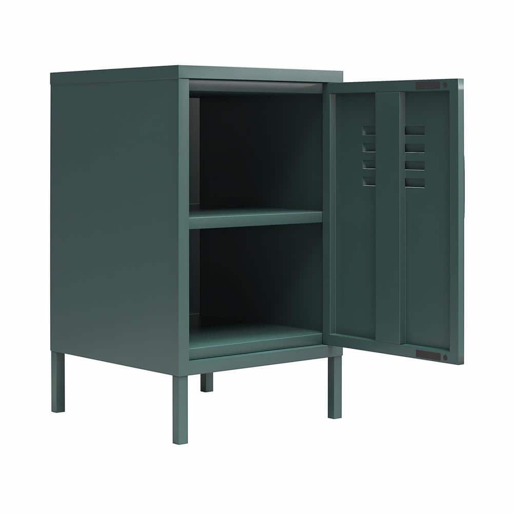 Hunter Green Metal Locker Style End Table with Storage