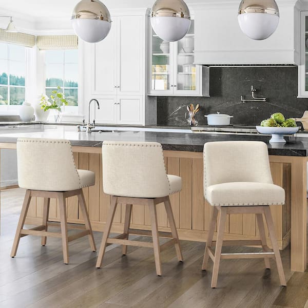 OrangeOne Hampton 26 in. Solid Wood Beige Swivel Bar Stools OrangeOne Hampton 26 in. Solid Wood Beige Swivel Bar Stools