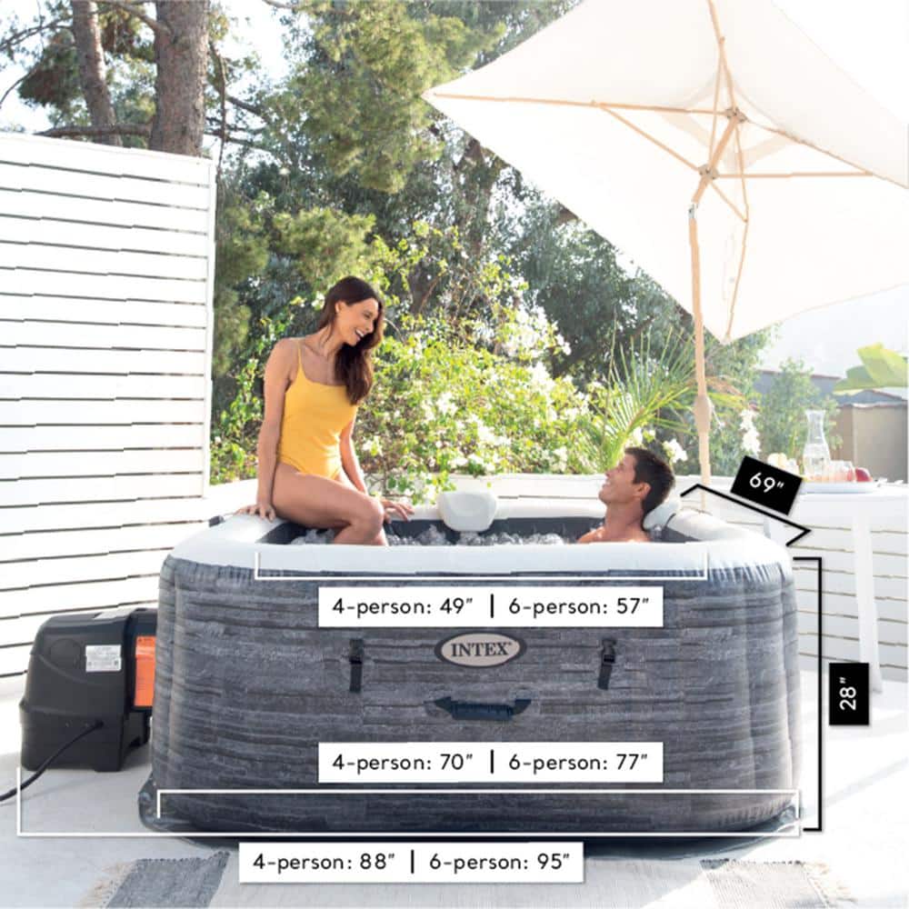 Intex PureSpa Plus Gray Inflatable Square Hot Tub Spa with Maintenance Kit