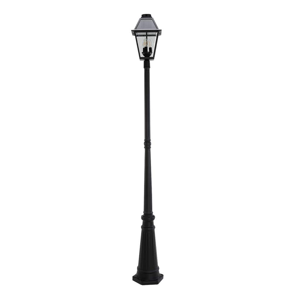 Black Aluminum Solar LED Lamp Post with Clear Glass Shade