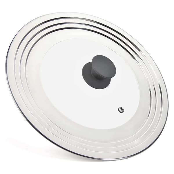 Universal 8.25-12 in. Stainless Steel Tempered Glass Lid with Steam Vent and Silicone Handle for Pots and Pans