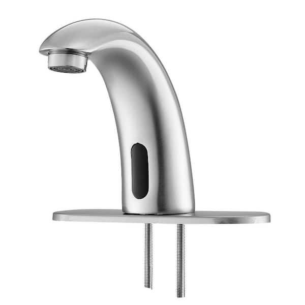Motion Sensor Touchless Sink Faucet, Cover Plate, Battery Operated, Adjustable Temp for 9/16 in. Pipe, Brushed Nickel