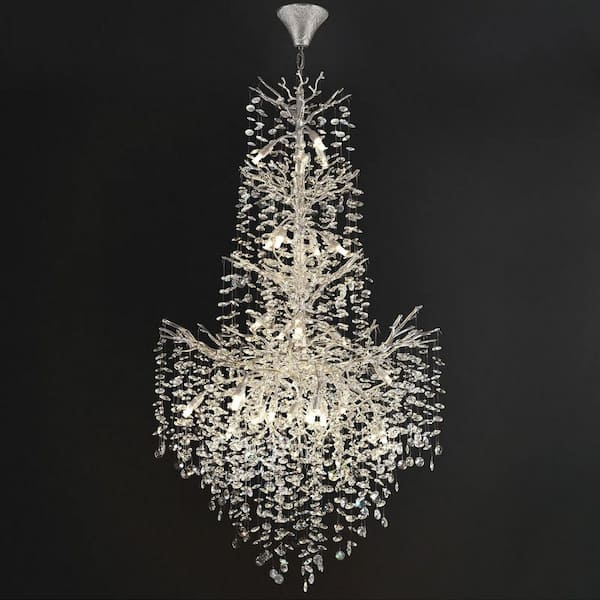PUYRNF 27 Lights 40 in. Tree Branch with Crystal Decoration, Silver Kitchen Island Crystal Chandelier for Living Room, Bedroom