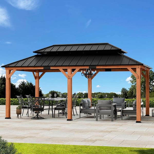 Ultra Series Wood Gazebo 12 ft. x 20 ft. Cedar Framed Wooden Gazebo with Double Galvanized Steel Roof, Permanent Hardtop