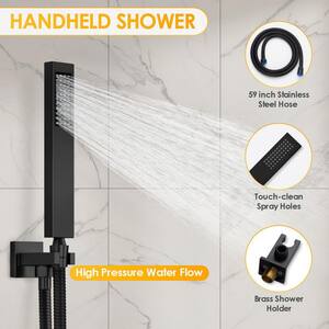 Luxury 3-Spray Patterns Thermostatic 12 in. Ceiling Mount Rainfall Shower Faucet and Dual Shower Heads with 6-Jet