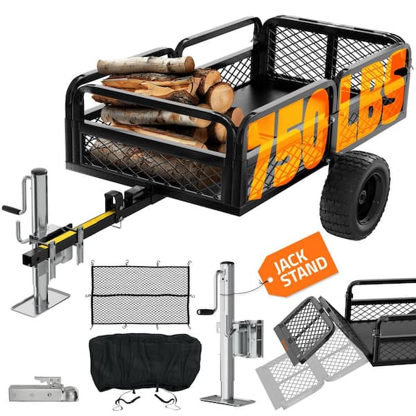 55x30x15 in. Off-Road ATV Utility Trailer with Heavy Duty Tires, Ramp, Attached Jack Stand, Dump Lever, Cover and Net