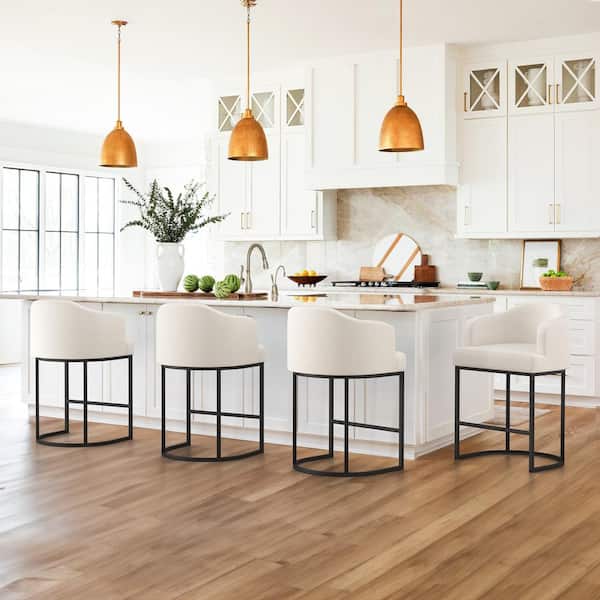 LUE BONA Crystal Beige 26 in.Counter Height Fabric Upholstered Bar Stool Kitchen Island Stool With Black Metal Frame Set of 4
