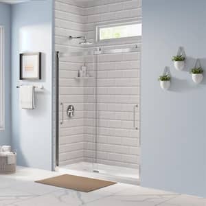 Arelo 56 in. to 60 in. W Semi-Frameless Sliding Shower Door AquaGlideXP Clear Glass, Chrome Finish