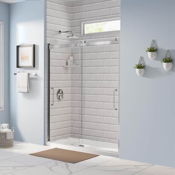 Basco Arelo 56 in. to 60 in. W Semi-Frameless Sliding Shower Door AquaGlideXP Clear Glass, Chrome Finish