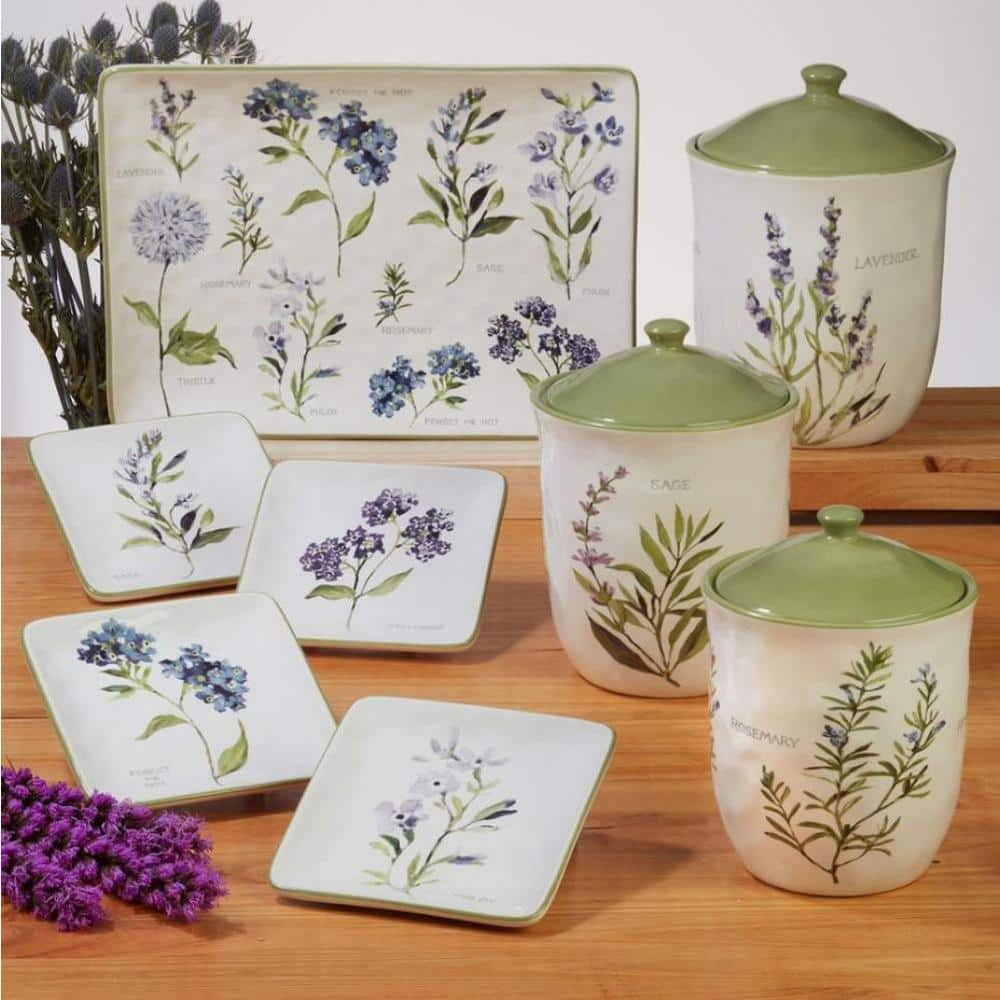 Blue Florals and Flitters Wood Kitchen Canister Set