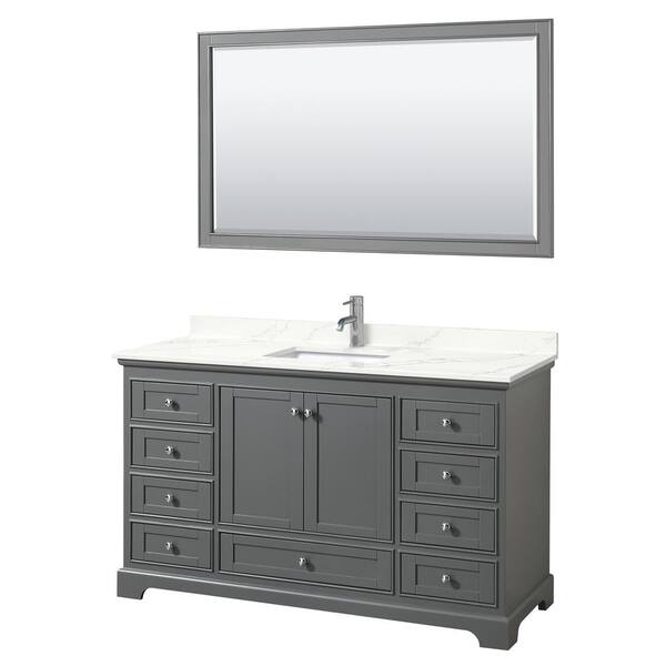 Wyndham Collection Deborah 60-in Dark Gray Bathroom Vanity Cabinet (Mirror Included)