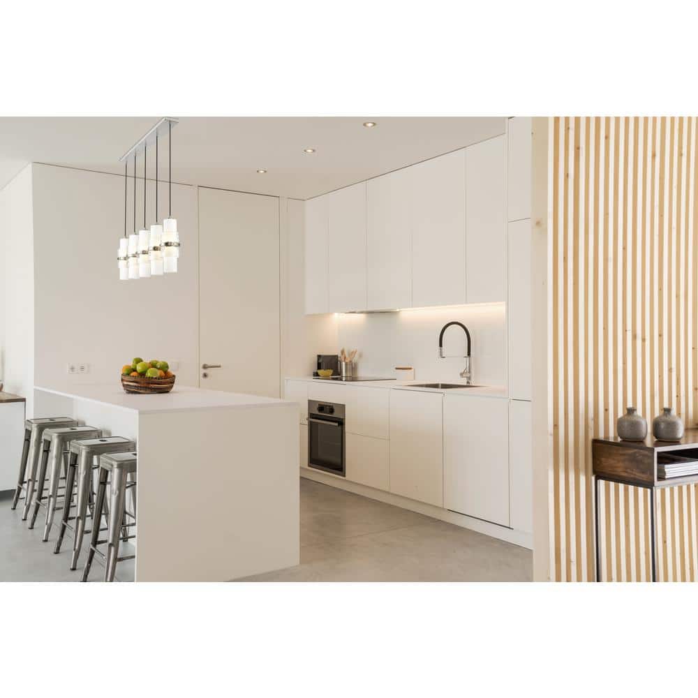 Brushed Nickel 5-Light Linear Chandelier with Etched Opal Glass Shades