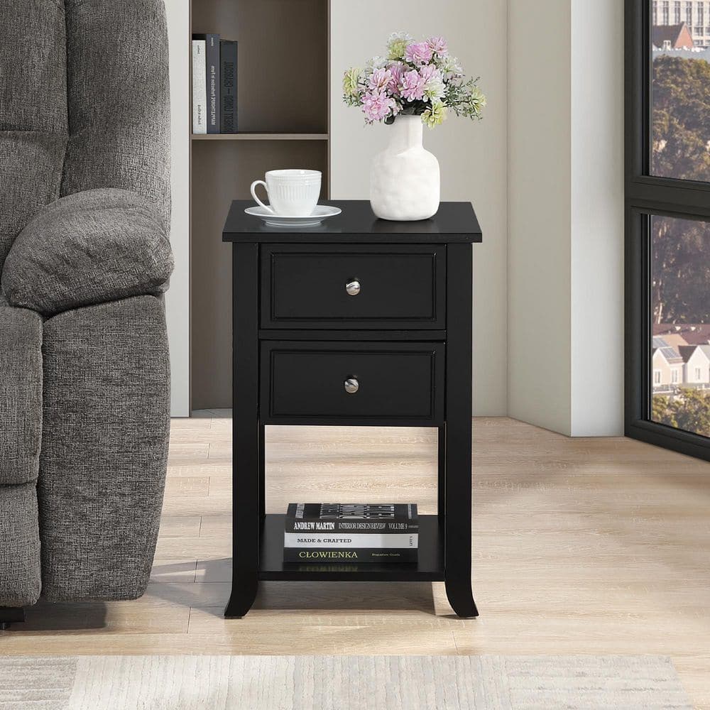 York 15.75 in. W Black Square Wood 2-Drawer End Table with Shelf price history on PriceWatchPro