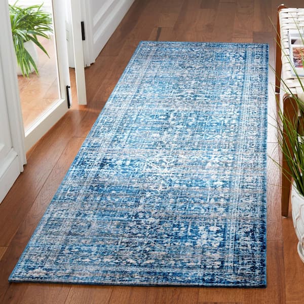 Vintage Persian 2 ft. x 12 ft. Navy/Ivory Ornate Border Runner Rug