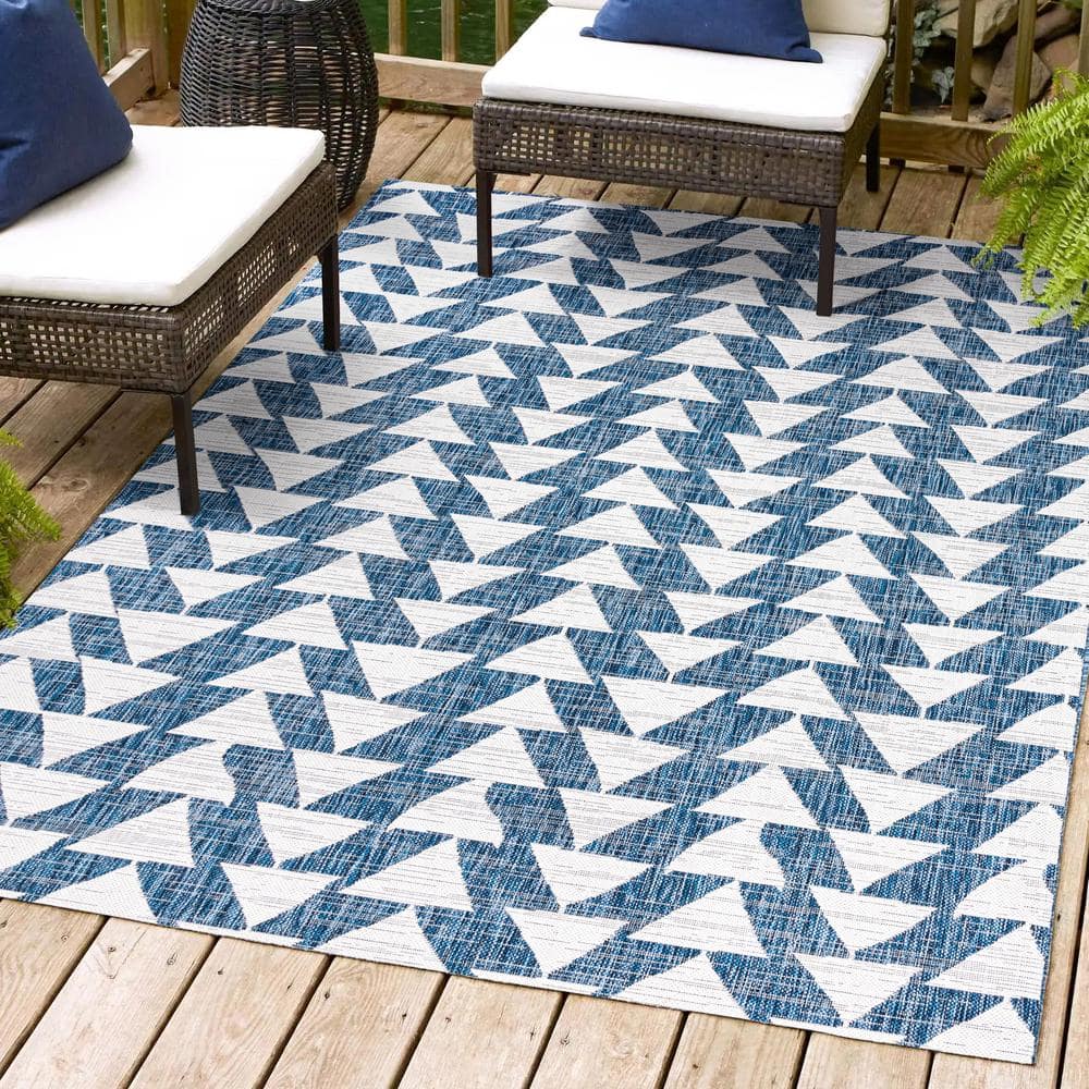 Andratx 8' x 10' Blue Geometric Synthetic Indoor/Outdoor Rug